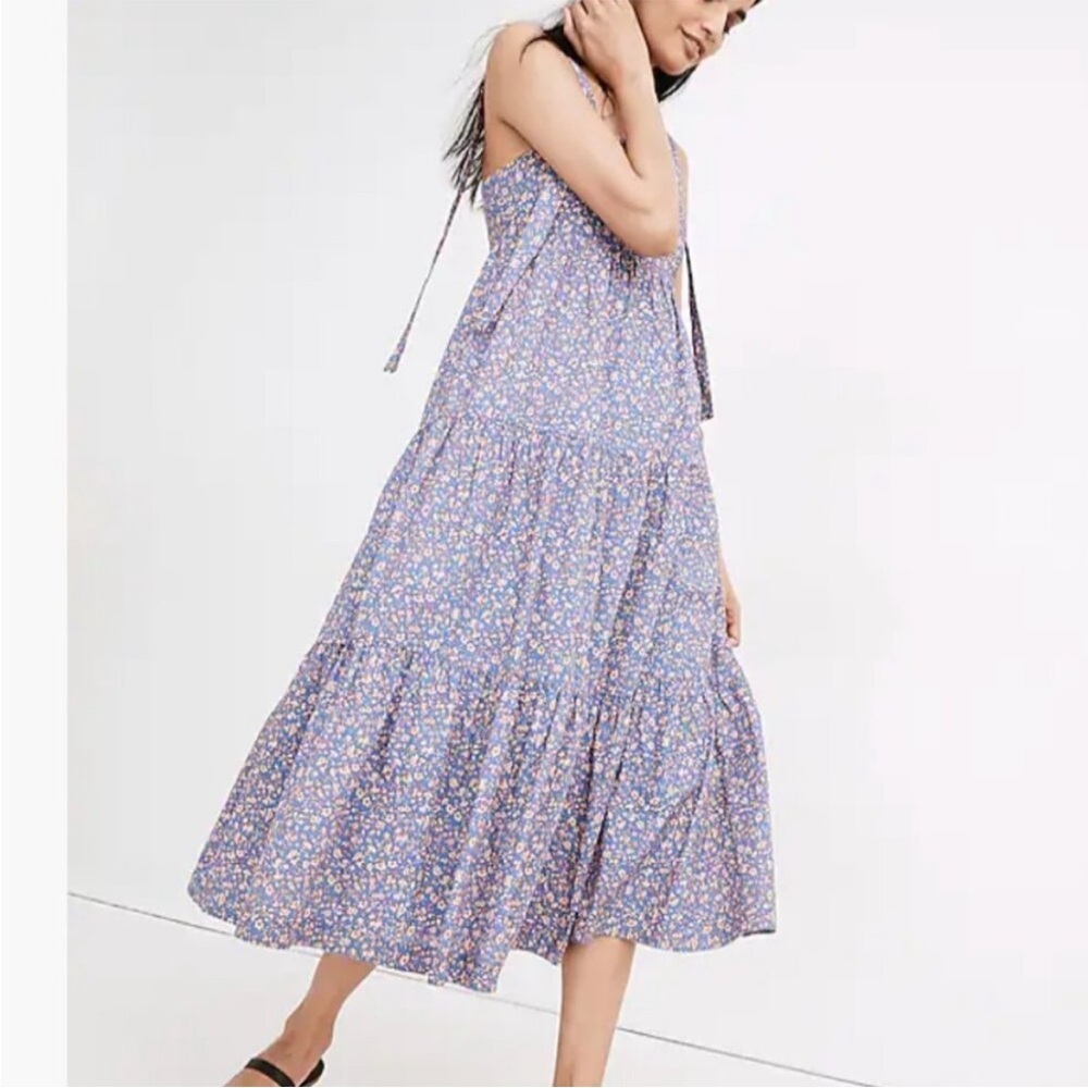 Madewell Tie-Strap Tiered Midi Dress size Large